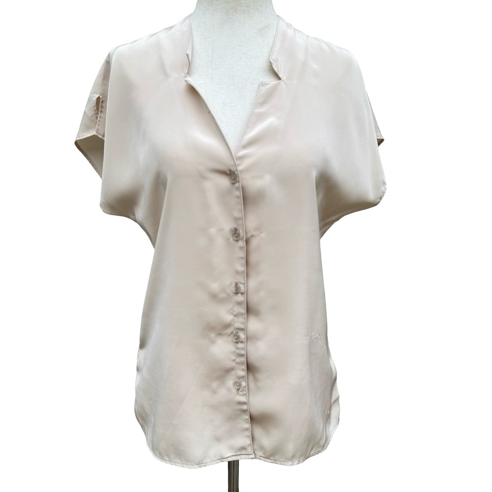 Espresso Vintage 90s Minimalist Quiet Luxury Retro Chic Champagne Satin Blouse 6
